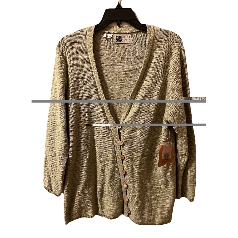 Habitat Clothes To Live In Cardigan Sweater Green XL Button Cotton NWT Textured